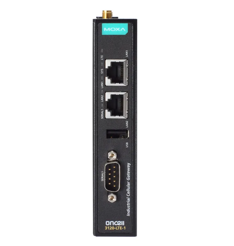 MOXA OnCell 3120-LTE-1-EU-T LTE-модем с 2 слотами для SIM-карт, 2 Ethernet-портами, 1 портом RS-232/422/485, с диапазоном рабочих температур от -30 до 70°C (без антенн в комплекте)